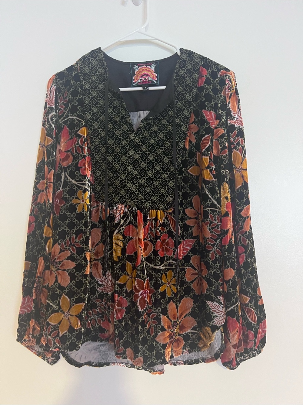 Johnny Was Velvet Silk Jasmoon Flore Beaded Tassel Oversized Top Size S Gorgeous